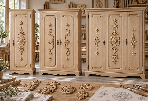Carved overlays on a wardrobe: how to arrange decor on one, two, and three doors