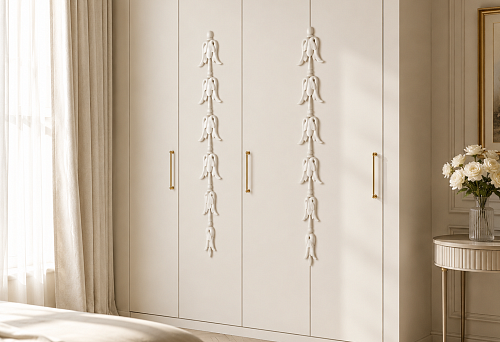 Narrow cabinet doors without milling: how to design facades with vertical carved overlay NPU-316 instead of frames made of moldings