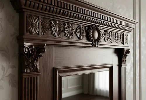 Carved Wooden Architrave with Classic Ornament in Interior Design