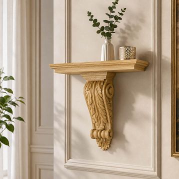 Carved shelf PKR-012.1 made of solid oak or beech in classic style.