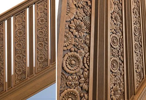 Carved Wooden Balusters with Rich Floral Ornamentation, Made from Solid Wood