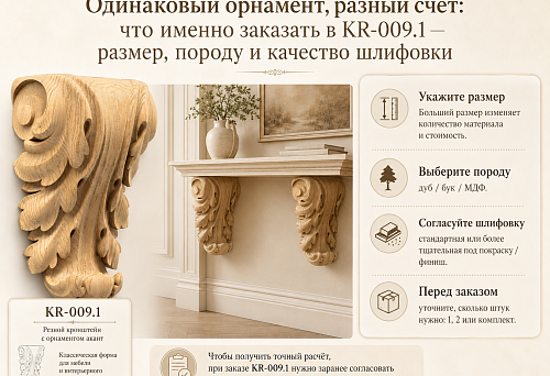 Carved wooden bracket KR-009.1 with floral ornament