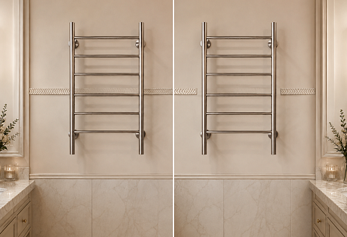 Decorative molding KPU-110 20 &times; 4 mm on the wall behind a towel warmer