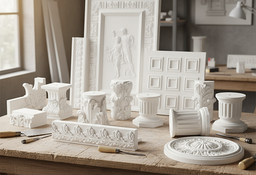 Classic polyurethane details &ndash; cornices, columns, rosettes, and panels