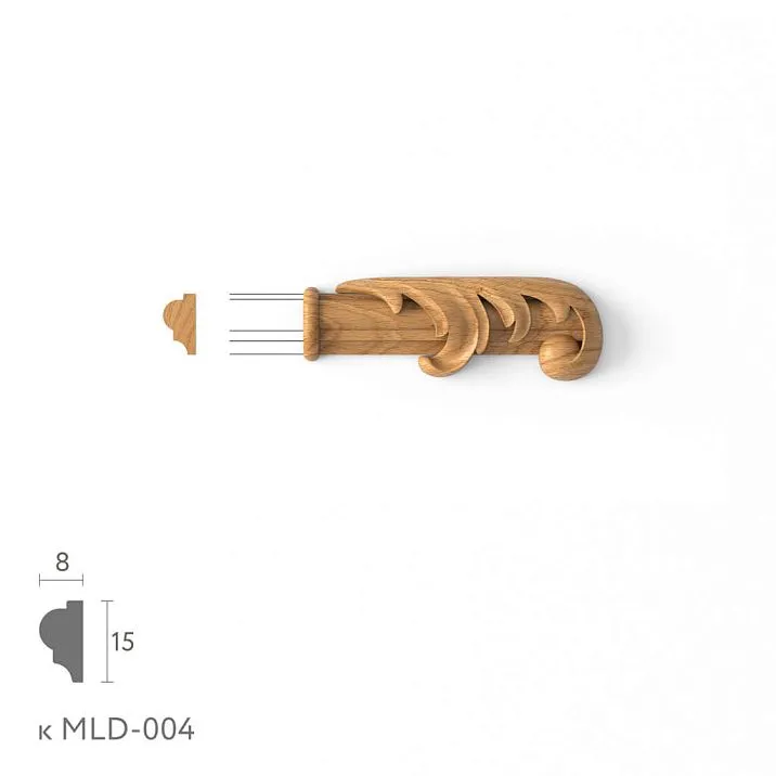 Carved tip N-437.1R for beech or oak molding MLD-004, 74 &times; 26 &times; 12 mm