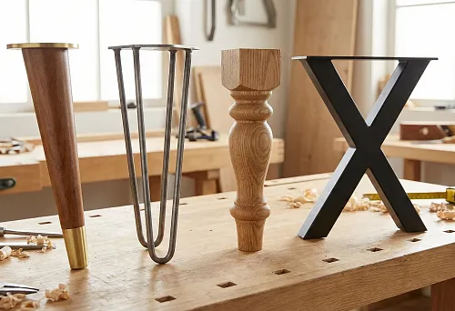 Conical Wooden Leg with Brass Tip for a Coffee Table on a Workbench