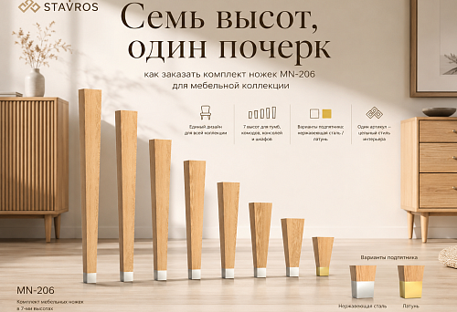 MN-206 wooden furniture leg set in seven height options for a unified collection