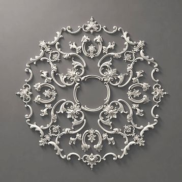 Compact stucco decoration CPU-069 made of polyurethane, 910&times;910&times;15 mm, with classic floral ornament