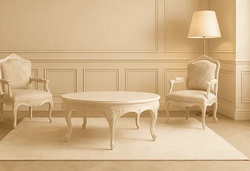 Classic Italian coffee table and chairs in an elegant living room