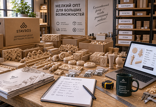 Wooden decor in small wholesale for a furniture workshop