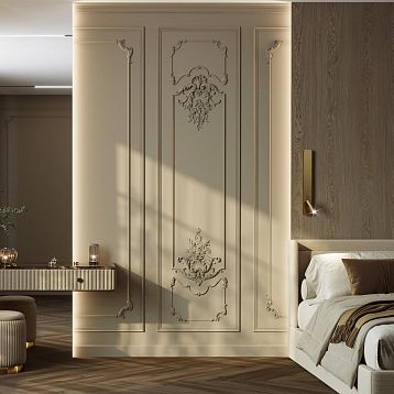CPU-5-5 Versailles Molding Decor Kit &mdash; Vertical wall panel with molding frame and Baroque cartouche