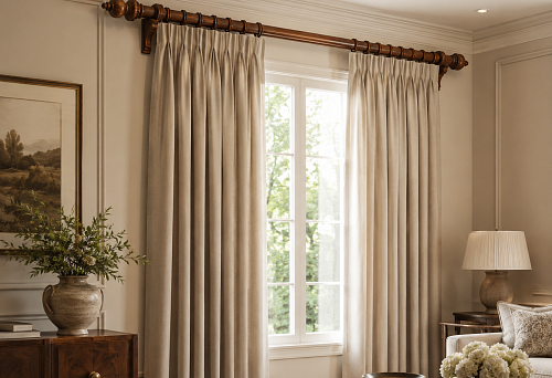 Which wooden curtain rod should I buy to make the curtains look more expensive?