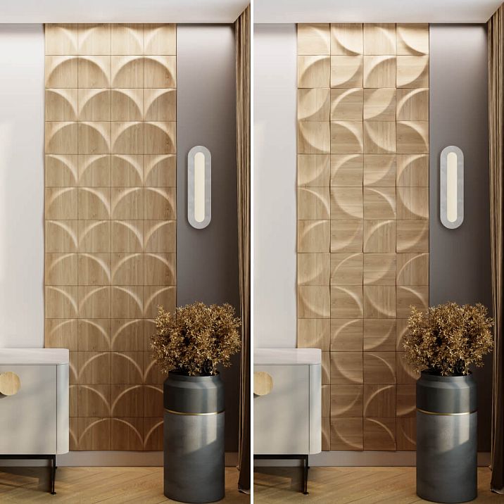 Wooden panel DP-001 for a stylish accent wall in a minimalist interior.