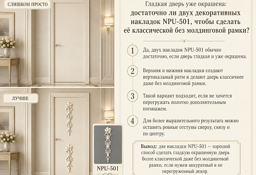 The smooth door is already painted: are two decorative overlays NPU-501 enough to make it classic without a molding frame?