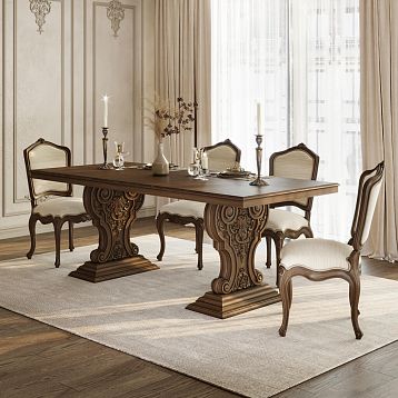 Carved furniture leg MN-244 made of solid wood with classic ornament and volutes, height 740 mm