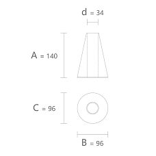 Drawing of geometric figure KN-012 size 140 &times; 96 &times; 96 mm with a 34 mm hole