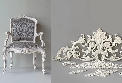 Luxurious carved wooden chair with elegant upholstery in classic style.