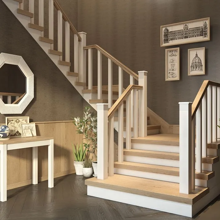 Straight stair posts in interior view