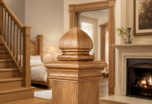Wooden L-series newel cap for classic staircase post