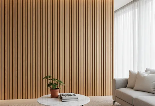 Modern interior with vertical wooden slats STAVROS
