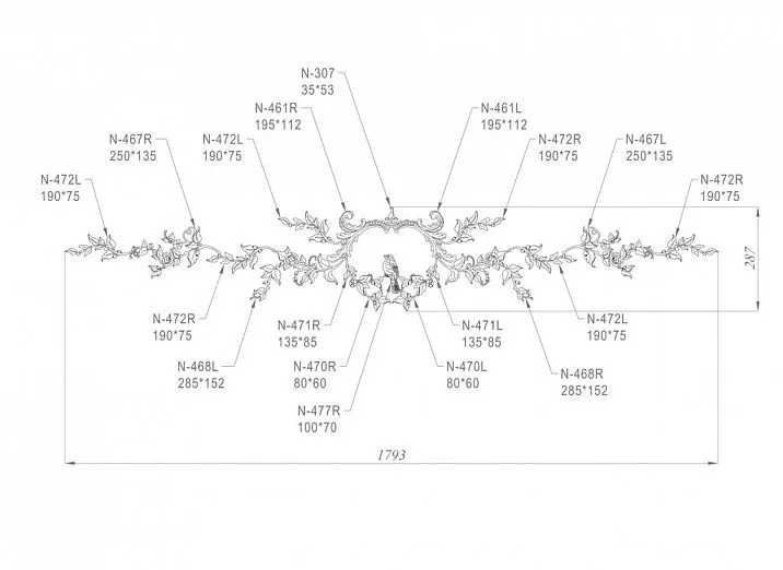 Wooden decor set C-054 composition of the set in detail