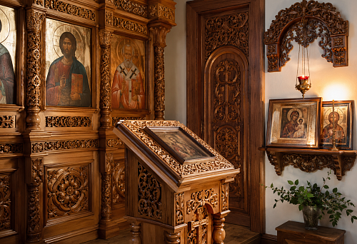 Decorative carved wooden overlays for iconostasis and church furniture