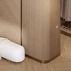 Flexible slatted panel PAN-001 with semicircular slats for room zoning