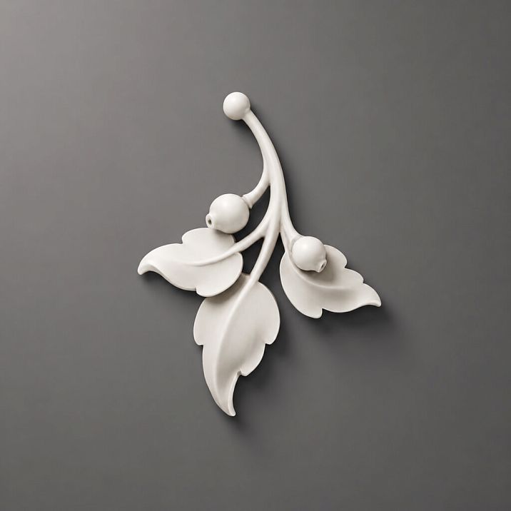 Relief decoration NPU-470L: branch with leaves and berries made of polyurethane. Furniture decoration