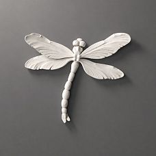 Molded decoration NPU-485 Dragonfly from white polyurethane on a gray background.