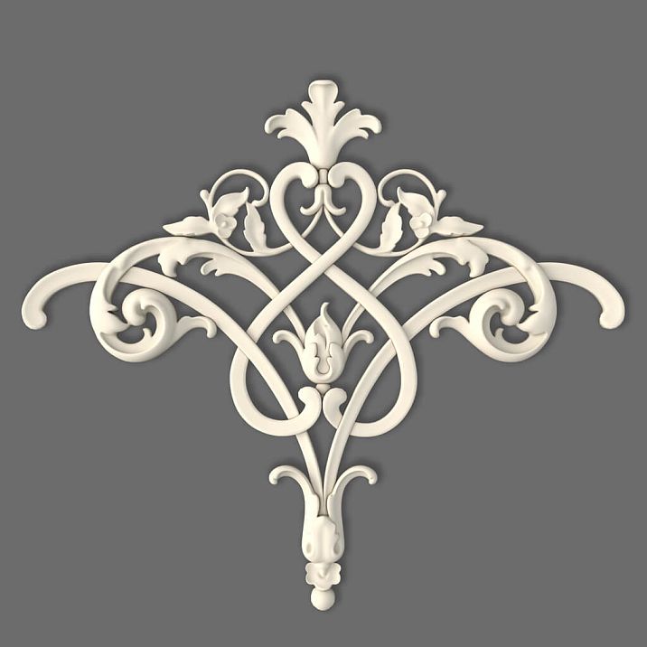 Stucco decor NPU-508 made of polyurethane with openwork volutes, leaves, and intertwining ornament
