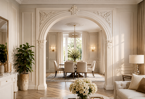 Stucco molding for arches from polyurethane STAVROS in the design of an arched opening