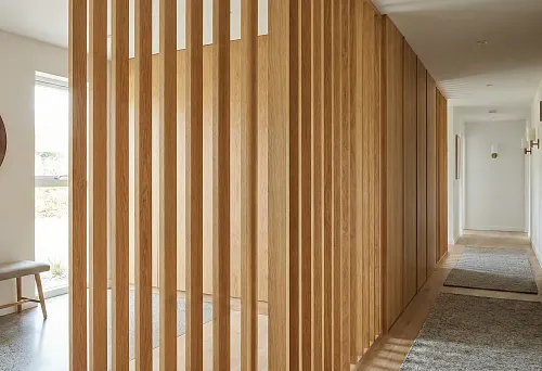 Flat wooden balusters in hallway decoration