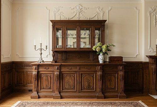 Classic-style sideboard and display cabinet with wooden decor and polyurethane molding