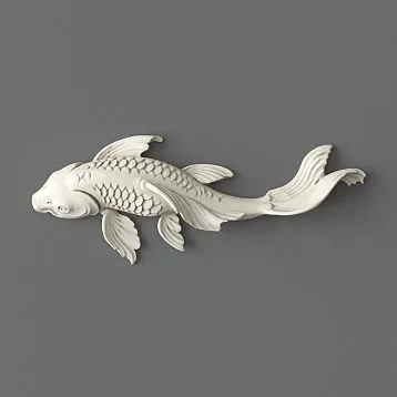 Relief decoration NPU-484 Fish made of polyurethane on a gray background, detailed execution.