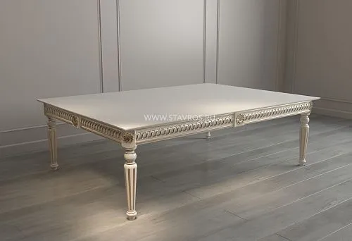 Modern wooden table with decorative elements and elegant finish