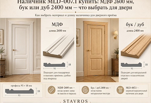 Casing MLD-007.1 in MDF, beech and oak &mdash; material comparison for doors