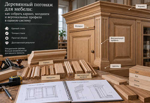 Wooden mouldings for furniture: how to combine cornices, mouldings and vertical profiles into a single system