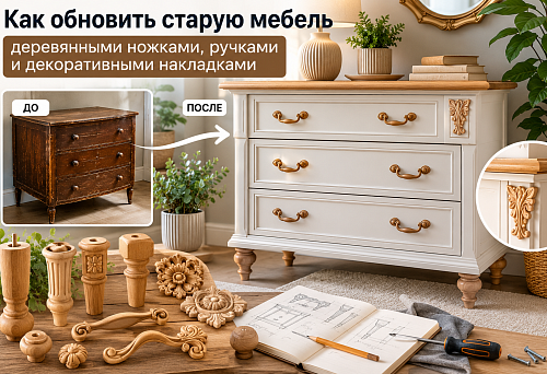 Updating old furniture with wooden legs, handles and decorative overlays STAVROS