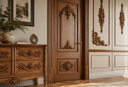 Carved wooden overlays for refreshing a furniture facade