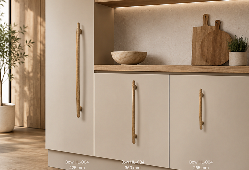 In the kitchen, the facades come in three widths: how to buy a set of wooden handles Bow HL-004 with lengths of 265, 360, and 425 mm