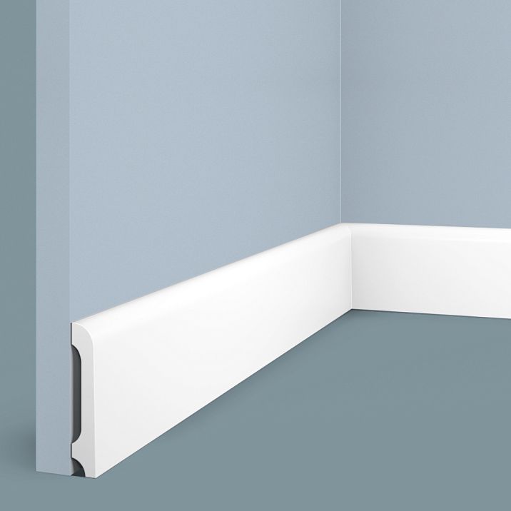 HI WOOD high-density polystyrene floor baseboard B80B, 80&times;14 mm, white, paintable
