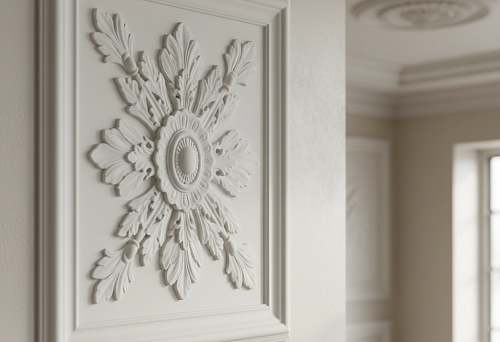 Decorative Polyurethane Stucco on Interior Wall &mdash; Large Ornament in a Frame
