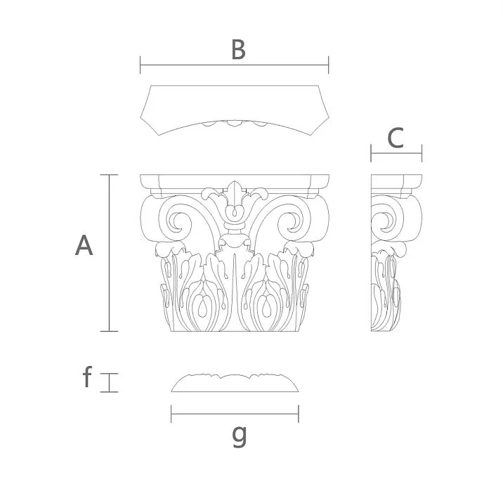 Carved polyurethane capital KLPU-004 architectural decor drawing