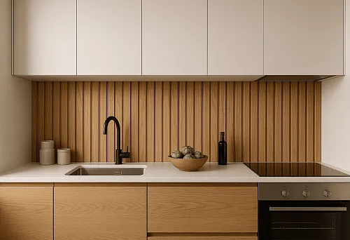 MDF decorative wall trim in the interior of a modern kitchen