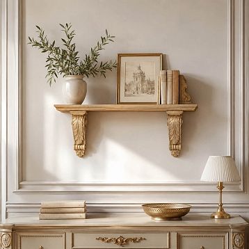 Carved shelf PKR-012.2 made from solid oak or beech with classic ornamentation.