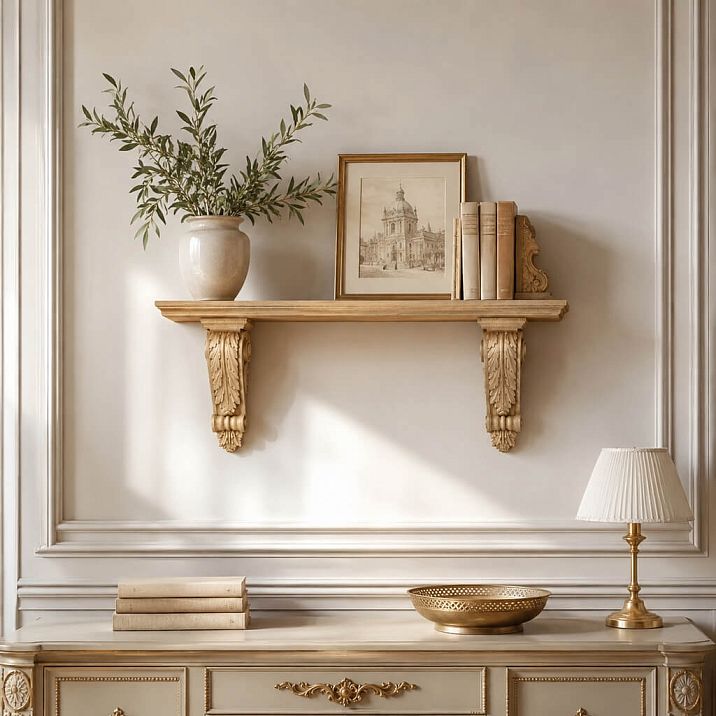 Carved wall shelf PKR-012.2 made of solid wood for an elegant interior.