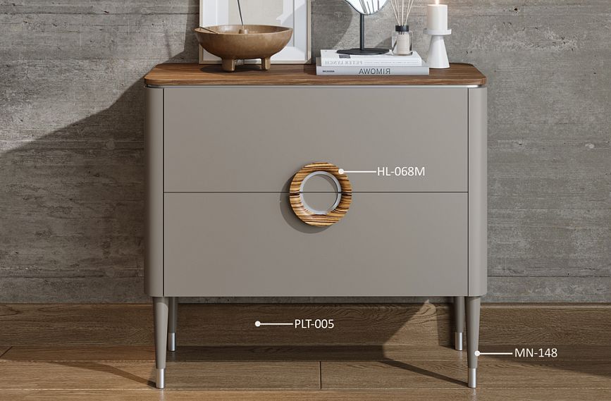 Idea for decorating the KMD-032 dresser with HL-068M handles, MN-148 legs, and wooden skirting PLT-005