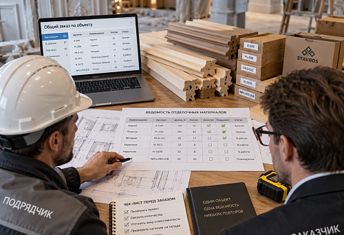 Building material supplies and order control for wooden trim profile for a site