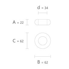 Drawing of geometric figure KN-009 size 22 &times; 62 &times; 62 mm with a 34 mm hole