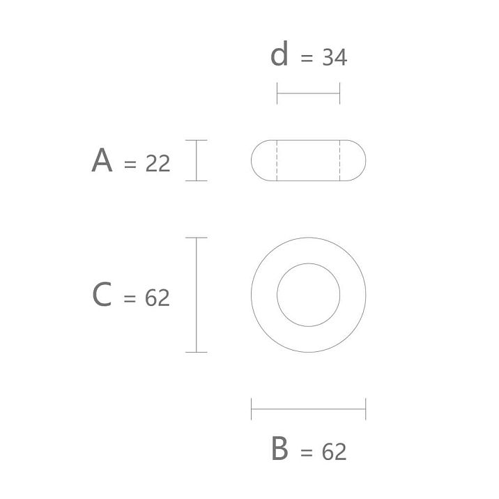 Drawing of geometric figure KN-009 size 22 &times; 62 &times; 62 mm with a 34 mm hole